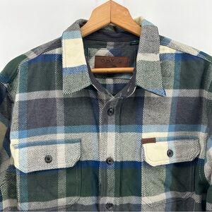 Orvis Shirt Green Blue Plaid Overshirt Heavy Flannel Shacket Pockets Mens Sz LG